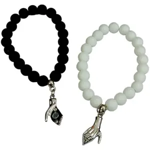 AMANVANI Couple and BFF Bracelet for Girls & Boys, Beautful Magnetic Brace-let, Adjustable Pearl Wrist Band Bra-celet for Women & Men, Couple Gifts, Gift for Best Friend