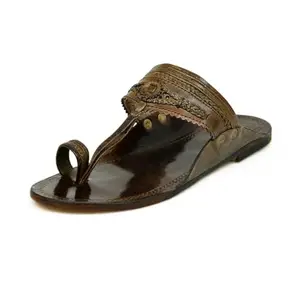 Comfertkart Leather Kolhapuri Chappals for Men | Stylish And Comfortable Handmade Leather Slipper, Kolhapuri's Chappal for Mens (Dard Brown, 9)