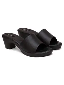 SHERRIF Women's Black Color Block Heel Mules (SF-4568-Black-36)