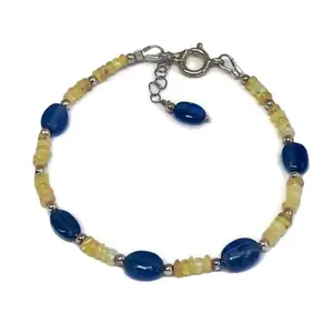 LKBEADS Natural Round Shape Smooth Cut Beads Stretchable Bracelet for Men & Women Kyanite & Ethiopian Opal Tyre & Oval Smooth Multicolor 7 Inch Adjustable Bracelet