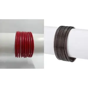 Somil Plain Glass Bangles | Handmade Traditional Chudi Set | Daily, Party & Festival Use | Pack Of 22, Red, Brown -M42