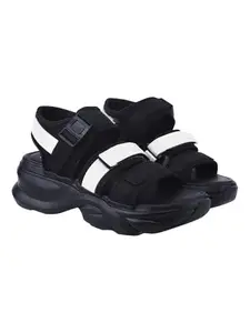 Shoetopia Smart Casual Black & White Sporty Sandals For Women & Girls /EU40