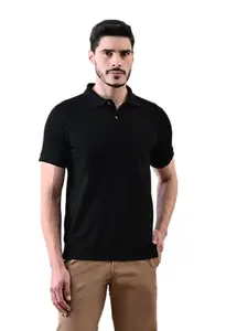 USI 100% Cotton Plain Polo T-Shirt, Regular Fit, 220 GSM, 10-255 Characters (in, Alpha, L, Regular, Black)