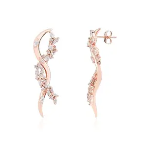 METALM 925 Silver Studs Earring- Mermaid Curve Leaf Diamond Earrings- Rose Gold Dainty Earrings- Handmade Graduation Gift (CSJ162)