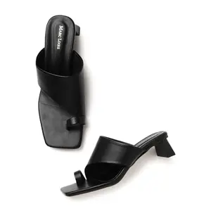 Marc Loire Women Square Toe Slim Sandals (Black, 7)