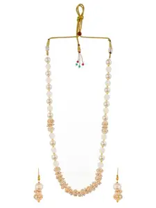 Sasha Womens Stylish Gold-Plated Stone Studded Beaded Necklace Earrings Set (White)