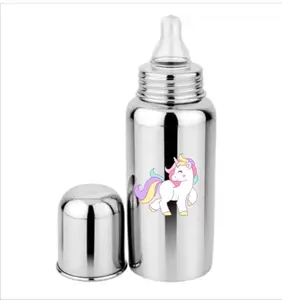 Duggu Kids Stainless Steel Baby Feeding Bottle 304 Grade Steel with Anti-Colic Silicone Nipple/Unicorn Printed Bottle – BPA Free, 250ml (Pack of 1)