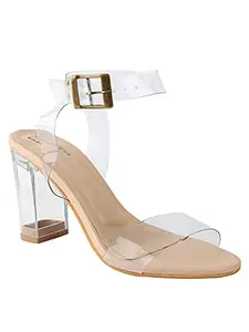Shoetopia Womens/Girls Cream Block Heels Sandals with Buckles-EU35