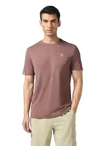 TECHNOSPORT Mens Slim Fit Crew Neck Self-Design T-Shirt for Gym, Workout, Sports and Regular Use with Anti- Microbial, Double Cool