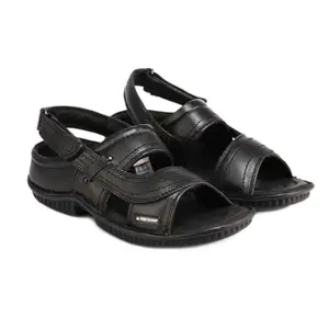 Red Chief Men's Black Leather Sandals Comfortable Daily Wear Open Toe Casual Sandals Lightweight & Durable Summer Footwear for Men Adjustable Velcro Strap Walking Sandals Anti-Slip Sole Black-6