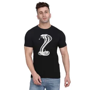 Original Way Men Cotton Half Sleeve Round Neck Snake Printed T Shirt HSRB-0493-X Black
