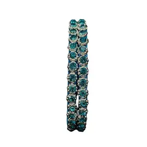Ambal Zircon stone with Chakri Designed Silk thread bangle (piece of 4) (SkyBlue)