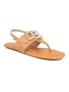 Inc.5 Women Beige Embellished Open Toe Flats