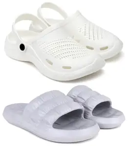 Pampy Angel Combo Pack of 2 Slipper/Flip Flops/Slides/Clogs/Sandals with Adjustable Back Strap for Men,(Cl-500-White,Box-Grey),7 (UK/India)