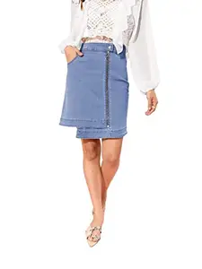 Dolce Crudo Women's Regular High Rise Above Knee Stretchable Denim Skirt (DOSS22DEN11-10-158-30, Light Blue, 30)