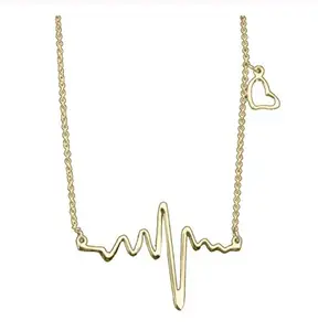 A2S2 Golden Stainless Steel Luxury Long Pendant ECG Heartbeat Rhythm Wild Necklace with Love Heart Shaped for Women