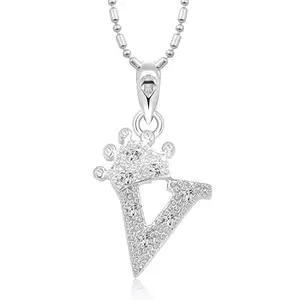 VFJ VIGHNAHARTA FASHION JEWELLERY Vighnaharta Royal Crown 'V' Alphabet CZ Gold and Rhodium Plated Alloy Pendant for Men and Women -[VFJ1288PR]