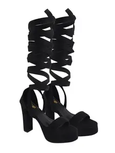 Shoetopia Women’s Black Lace-Up Platform Block Heels | Gladiator-Style High Heels Sandal for Party & Night Out Comfortable EU36