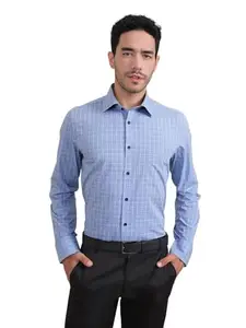 LOUIS STITCH Men's Cotton Regular Fit Shirt (ST-HF214-S1-BUCF-42-500) Blue