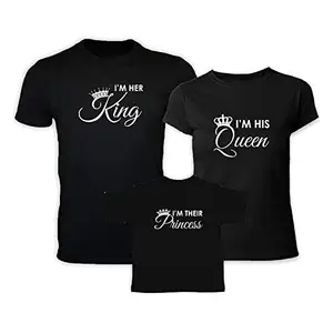 TheYaYaCafe King Queen Matching Family T-Shirts for Mom, Dad and Daughter Set of 3 - Black -Men L - Women S- Princess 3-4 Years