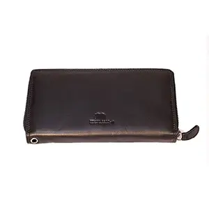BROWN BEAR 12 Card Slots Womens RFID Long Wallets | Genuine Leather | Ideal for Formal, Party & Casual Use (Black)