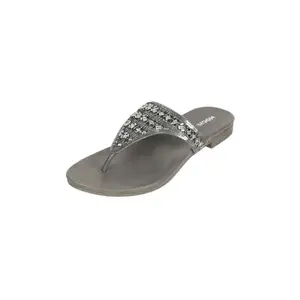 Mochi Women Gun Metal Synthetic Embellished Ethnic Flat Chappal UK/8 EU/41 (35-1247)