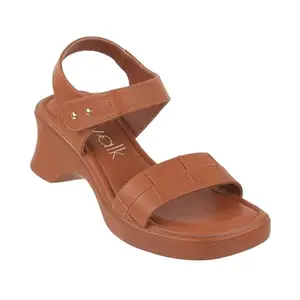 Catwalk Women Stylised Chunky Heels Sandals 10913 (Tan-9)