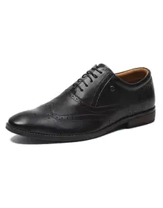 Monte Carlo Mens Black Solid Lace Up Genuine Leather Formal Brogue Shoes (201806FW-1-8)