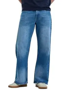 SNITCH Men Jeans Casual Wear | Flared Fit Mid Rise Plain Front Full Length Denim | 100% Cotton Non-Stretch Stone-Wash for Everyday Comfort & Vintage Style