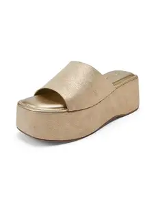 Catwalk Women Stylised Open Back Platforms | For Women & Girls (GOLD,4 UK)