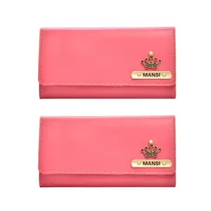 Vorak Ahimsa Ahimsa Leather Personalized 2 Pcs Lady Wallet |Customized Pack of 2 Women's Wallet with Name & Charm | Personalized Wallets for Girls(Brown) (Pink)