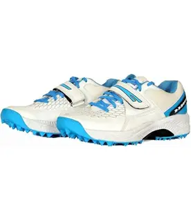LS Sports | Cricket Batting SpikesStuds Blue and White Mesh Running Shoes, Lace-Up Closure (Blue & White, UK Footwear Size System, Adult, Men, Numeric, Narrow, 6)