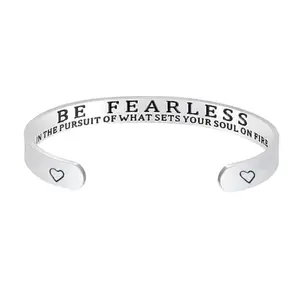 Yellow Chimes Bracelet for Unisex Be Fearless Inspirational Hidden Gifts Message Engraved Mirror Polish Stainless Steel Unisex Karma Band Kada Bracelet for Men and Women