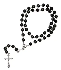 Unisex Black Color 8mm Rosary Moti Beads Mala Metal Lord Holy Jesus Christ Cross Christian Catholic Cutting Isa Masih Locket Pendant Necklace Chain Christmas Saint Praying