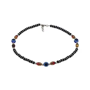 Sahiba Gems 925 Sterling Silver Three Evil Eye Nazariya Anklet (Payal) with Silver & Black Beads (Crystal) for Girls and Women - One Piece