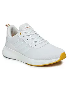 ABROS Primez Running Sports Shoes Breathable Upper Mesh with Eva Sole Memory Foam Insole Casual Walking & Gym Shoes for Mens (White/Mustard 9)