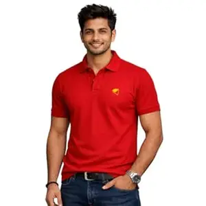MEMAT Men's Cotton Rich Solid Polo Tshirt, Collar Tshirts, Half Sleeves, Plain-Regular Fit, 240GSM, for Casual, Office