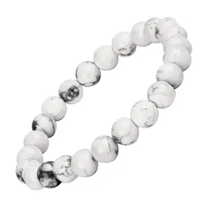 9Dzine Howlite Crystal Bracelet for Men & Women (8mm) | Gemstone Round Beads Bracelet for Girls | Elastic Casual Bracelet for Boys | Natural Reiki Feng Shui Healing Stone Bracelet for Unisex Adult
