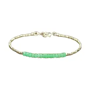 LKBEADS Silver Plated Bracelet with Green Faceted Chrysoprase Beads – Rondelle 3mm – 7 inch Adjustable – For Men & Women|LK_STACK_02051