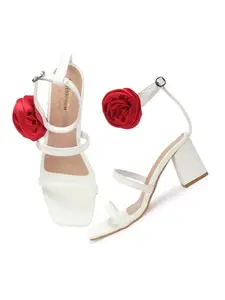 SilverArrow Women's Rebel Rose Design |Fusion Wears|Block Heel Sandals, White, 5