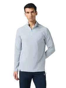 TECHNOSPORT Men's Slim Fit Solid High Neck Full Sleeve T-Shirt with Elasto Plus for Running, Sports & Gym