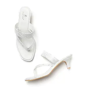 Marc Loire Women Square Toe Kitten Heel Sandal for Party & Formal Wear (White, 8)