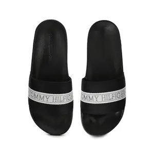 Tommy Hilfiger Polyester Solid Black Women Flat Slides (F23HWFW048) Size- 38