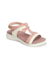 Carlton London Sports Women's Sandals,Colour-Peach-White, Size-UK 5