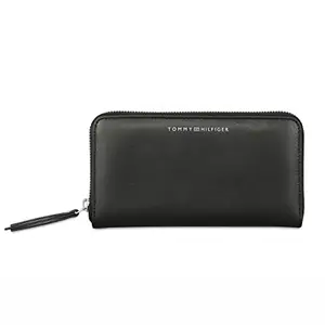 Tommy Hilfiger Ontario Leather Zip Around Wallet Handbag For Women - Black, 12 Card Slots