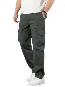 SATVISH Mens Cotton Cargo Pants | Casual Trousers for Men | Drawstring Waist Pant | Comfortable Lower for Men