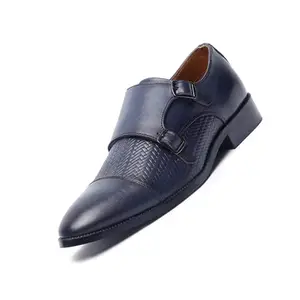 LOUIS STITCH Formal Shoes for Men | Italian Leather Double Monk Strap Handcrafted Shoes | Stylish Lace-Up Business, Formal, Shoes | Dual Tone Blue| UK Size 11 (EUWEDMBU)