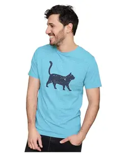 ALLEN BLACK Men's & Women's Regular Fit T-Shirt Celestial Cat 100% Cotton Unise T-Shirt Sky Blue_MYSTIC07-Sky Blue 2XL Men Round_