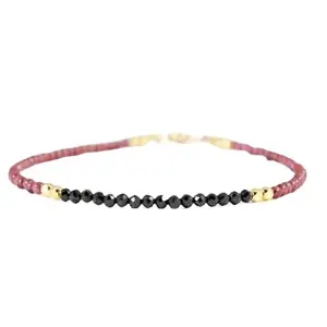 LKBEADS Natural Round Shape Smooth Cut Beads Stretchable Bracelet for Men & Women Garnet & Black Spinel Round Faceted & Smooth Multicolor 7 Inch Bracelet