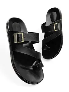 Fabbmate Synthetic Leather One Toe Sandal for Men's Pack of Black (Black, UK Footwear Size System, Adult, Men, Numeric, Medium, 8)